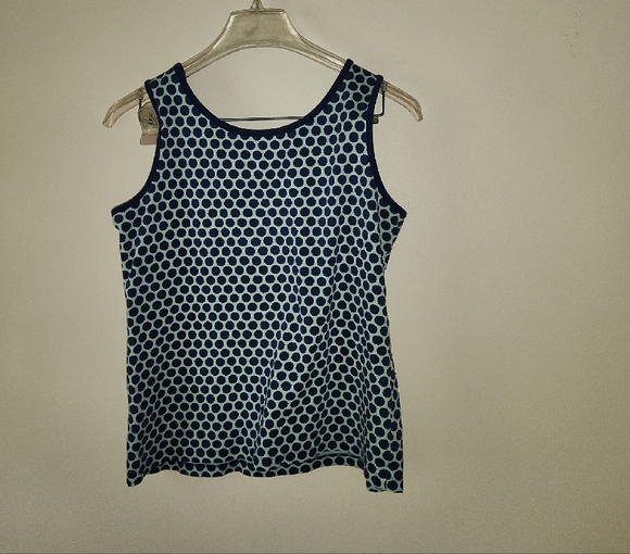 Lands' End Women's Navy and White Polka Dot Tank Top - Picture 2 of 3